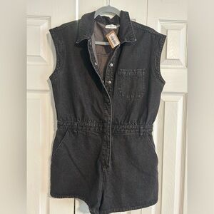 Black Sleeveless Denim Jumpsuit